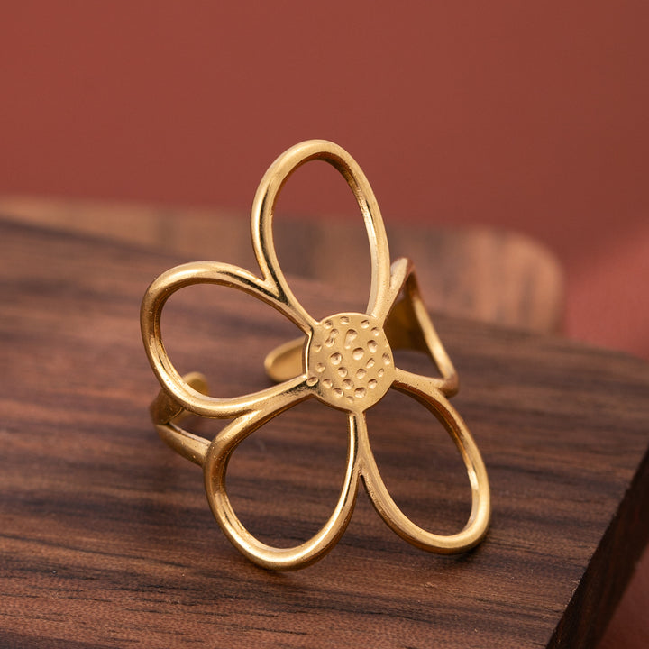 Openwork flower adjustable stackable ring