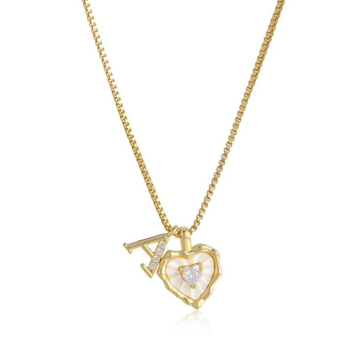 Gold Letter Heart-Shaped Shell Zirconia Necklace