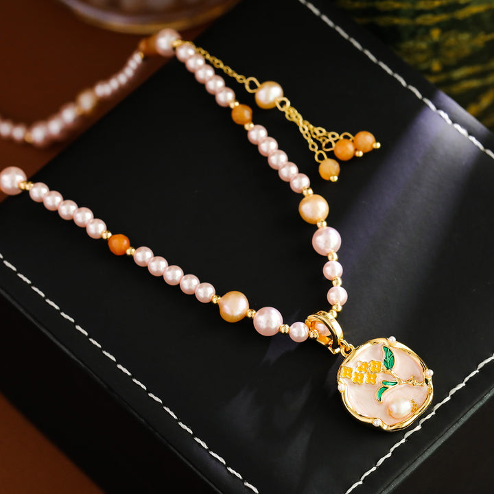Pearl Floral Pendant Beaded Necklace