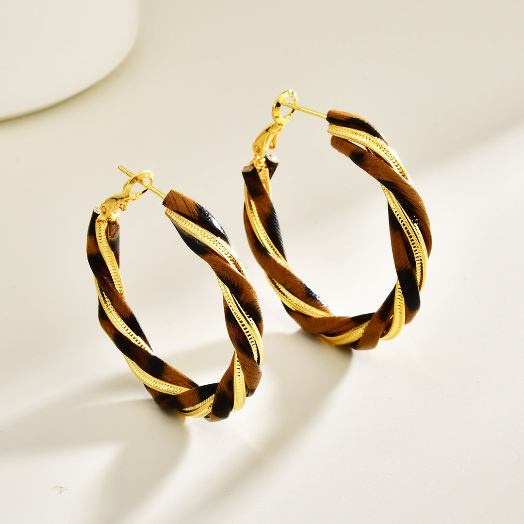 Leopard Print Twisted Hoop Earrings