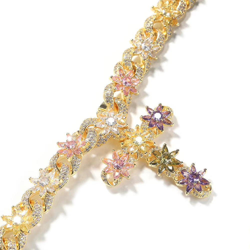 Colorful Zircon Floral Cross Necklace