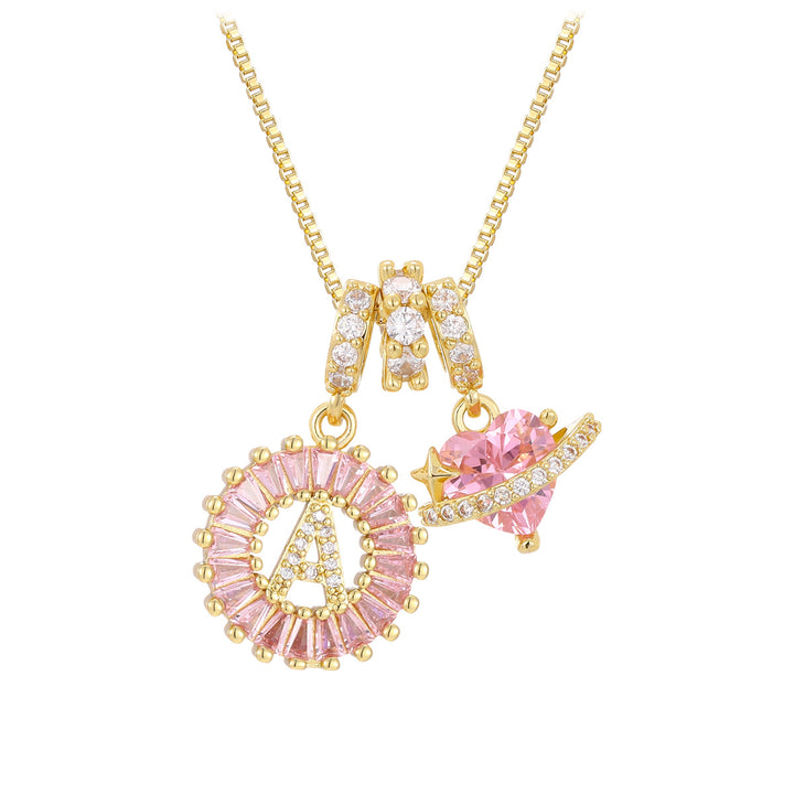 Pink zircon letter pendant necklace