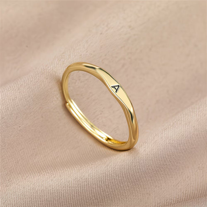Gold Twist Initial Adjustable Band Ring