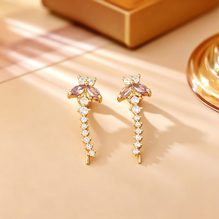 Purple Butterfly CZ Climber Earrings