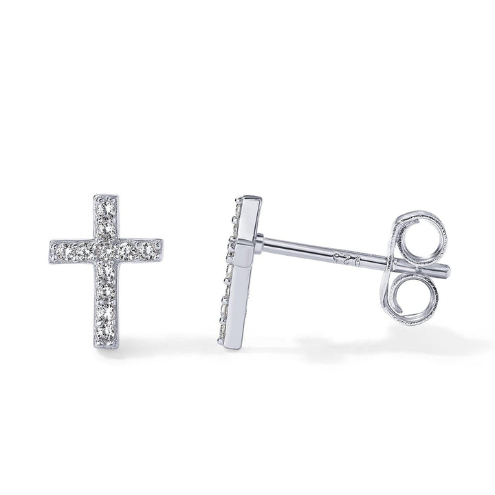 Mini Paved Cross Stud Earrings Daily Stack
