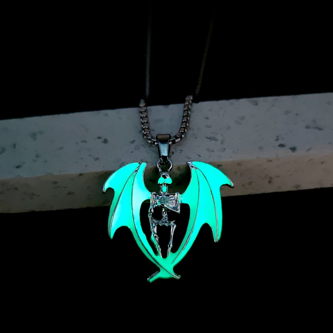 Halloween Glow in Dark Dark Devil Skull Pendant Necklace