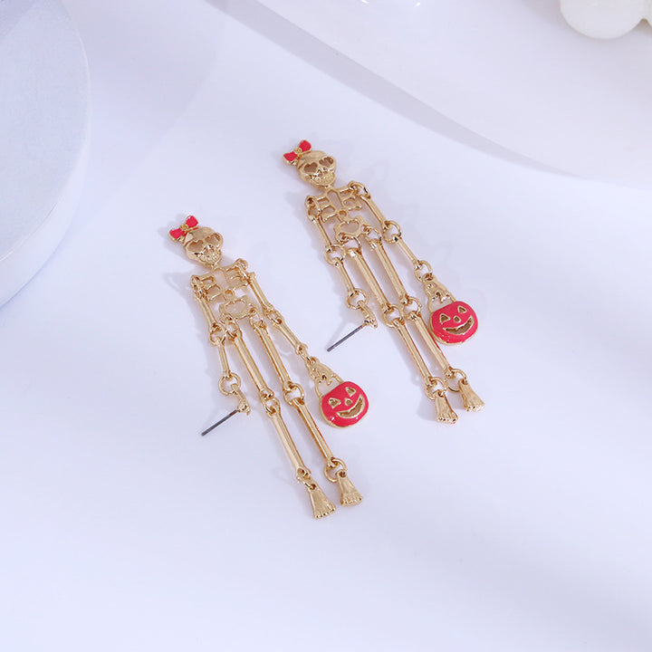 Skeleton Pumpkin Drop Halloween Earrings