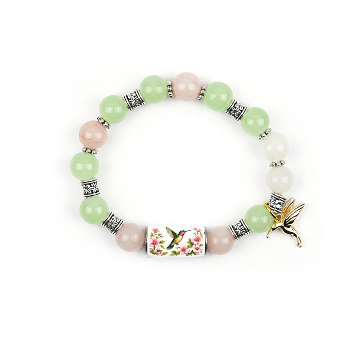 Natural Stone Bird Charm Beaded Blessing Bracelet