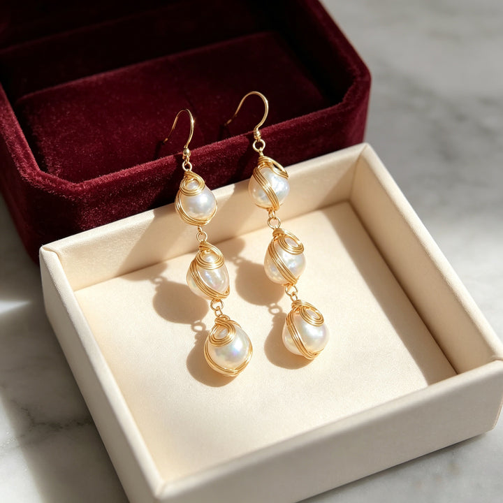 Wire Wrapped Pearl Drop Earrings