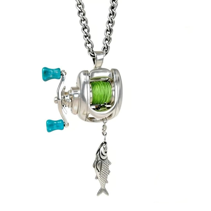 Mini Fishing Reel Jewelry Necklace Ring Set