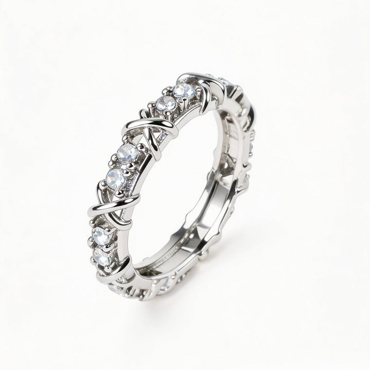 Twisted Cross Multicolored Zircon Stacking Ring