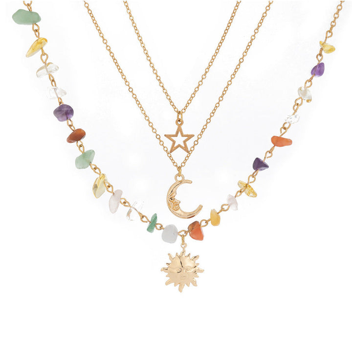 Sun Moon Star Layered Chakra Stone Necklace
