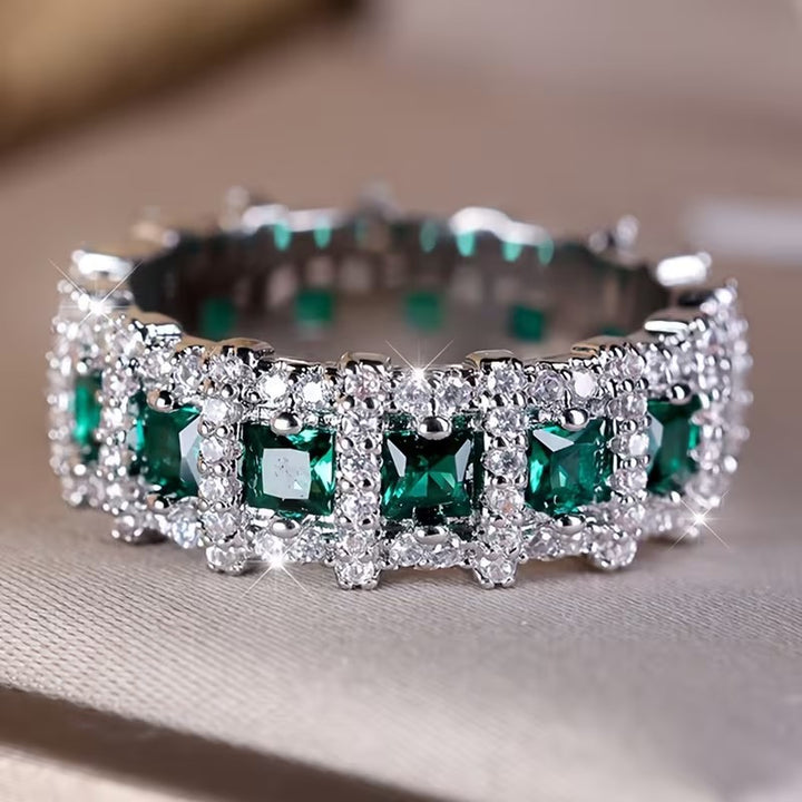 Green Square Zircon Full Eternity Band Women Ring