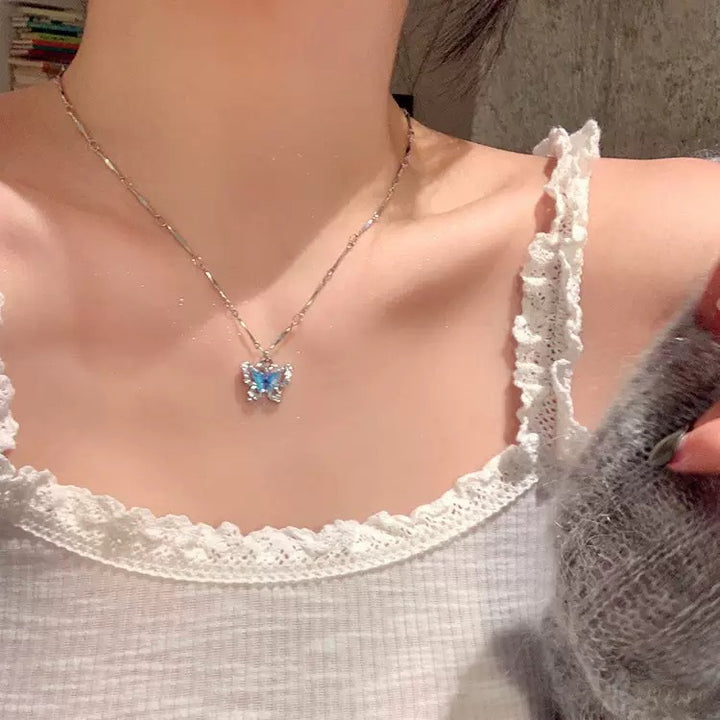 Blue Butterfly Double-Layer Anklet Necklace