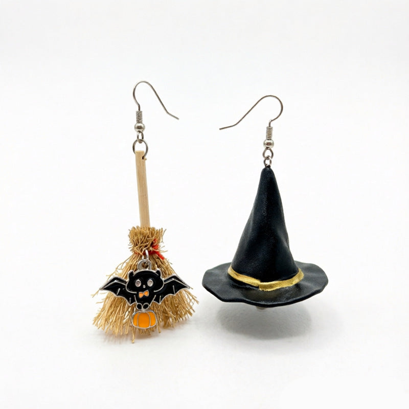 Witch Hat Broom Dangle Earrings