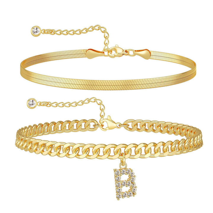 CZ Initial Charm Layered Ankle Chain
