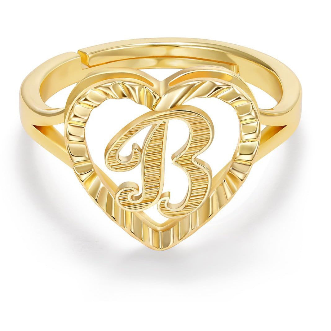Personalized Initial Heart Open Ring