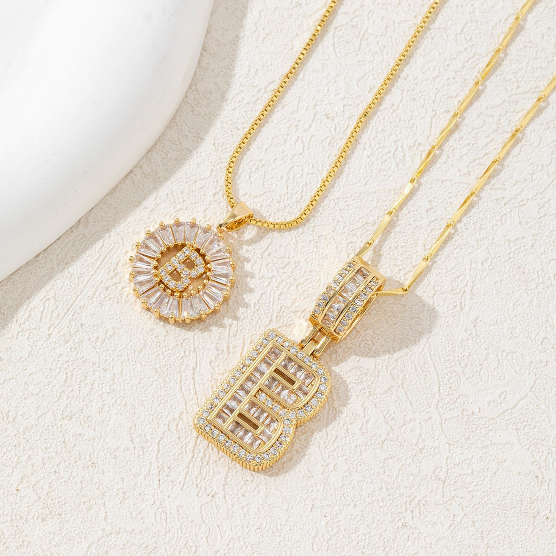 Two Piece Zircon Initial Letter Necklace Set Unisex