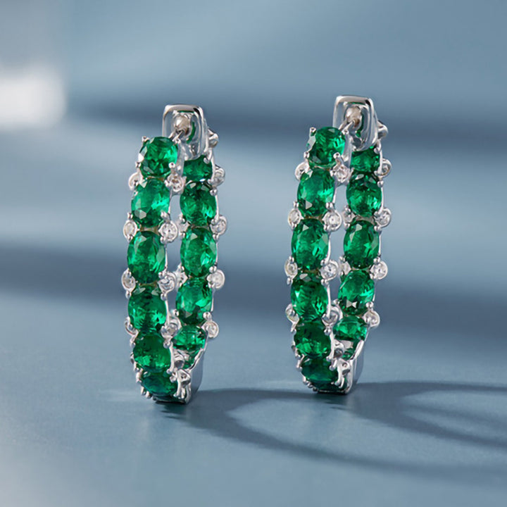 Oval Zircon Full Paved Hoop Earrings for Women