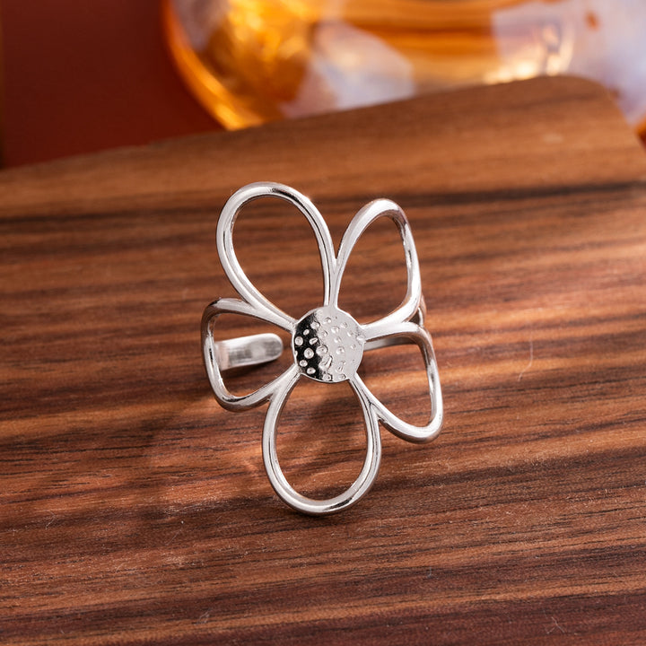 Openwork flower adjustable stackable ring