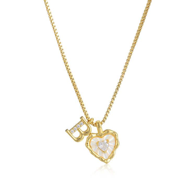 Gold Letter Heart-Shaped Shell Zirconia Necklace