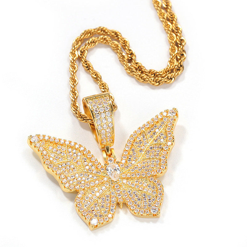 Bling Zircon Butterfly Rope Chain Necklace