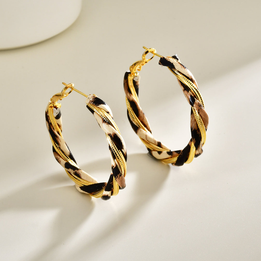 Leopard Print Twisted Hoop Earrings