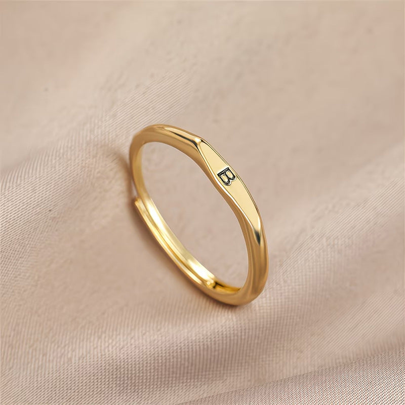 Gold Twist Initial Adjustable Band Ring