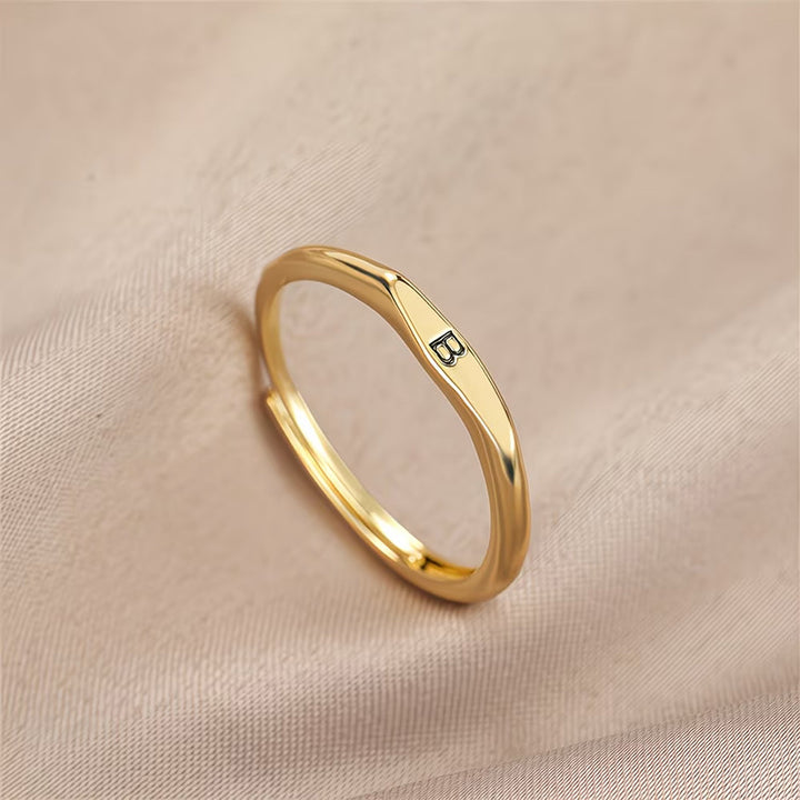 Gold Twist Initial Adjustable Band Ring