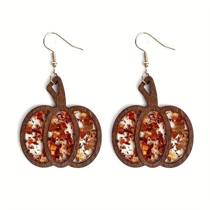 Halloween Wooden Glitter Pumpkin Earrings