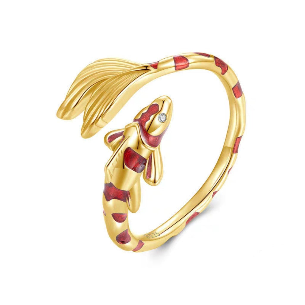 Lucky Carp Enamel Open Adjustable Ring