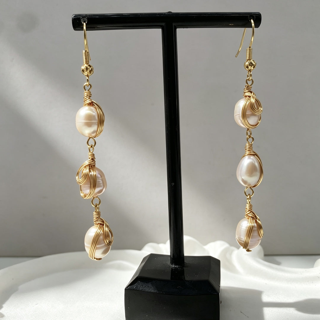 Wire Wrapped Pearl Drop Earrings