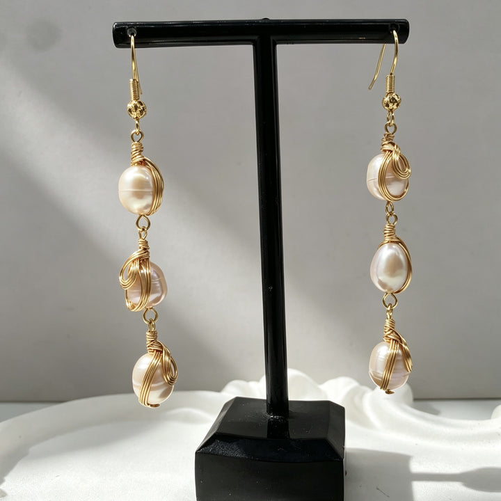 Wire Wrapped Pearl Drop Earrings