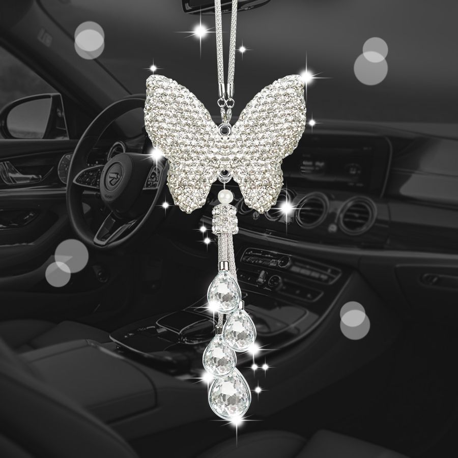 Zircon Butterfly Car Rearview Mirror Hanging Ornament