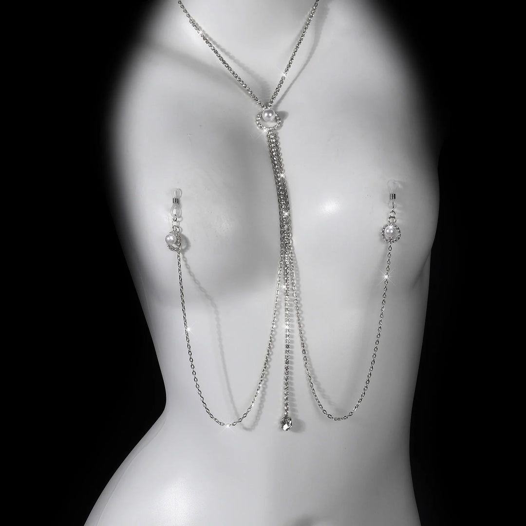 Lmitation Pearl Pendant Nipple Clasp Body Chain