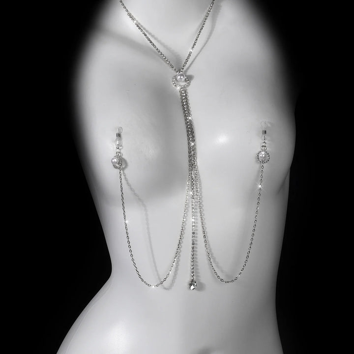 Lmitation Pearl Pendant Nipple Clasp Body Chain