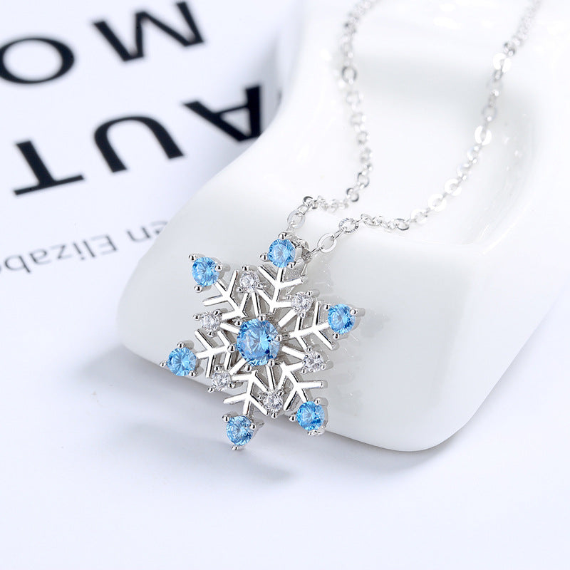 Blue Snowflake Winter Necklace