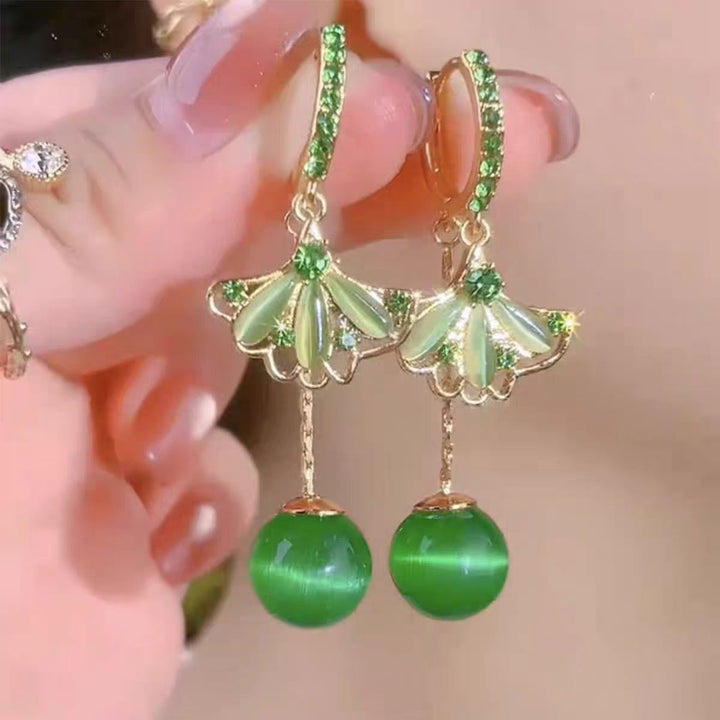 Cat Eye Drop Earrings Garden Style