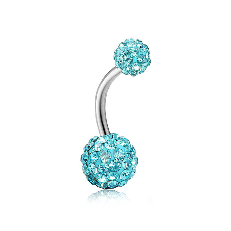 Fully inlaid zircon curved barbell navel ring