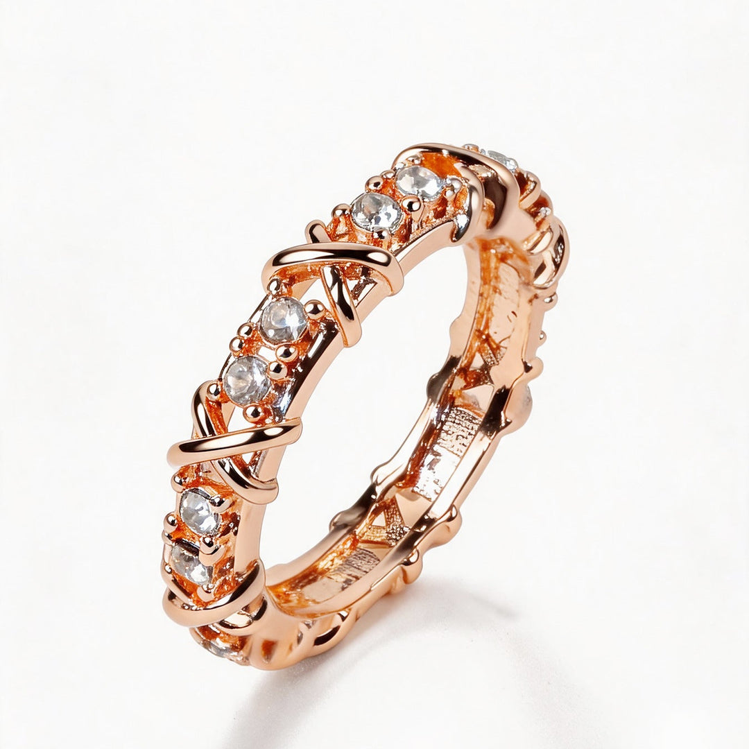 Twisted Cross Multicolored Zircon Stacking Ring