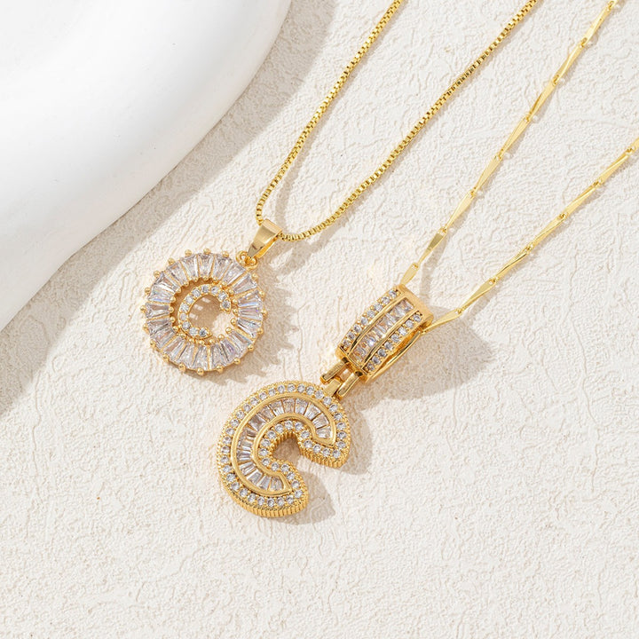 Two Piece Zircon Initial Letter Necklace Set Unisex