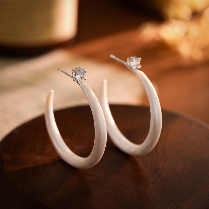Sculpted Enamel CZ Hoop Earrings