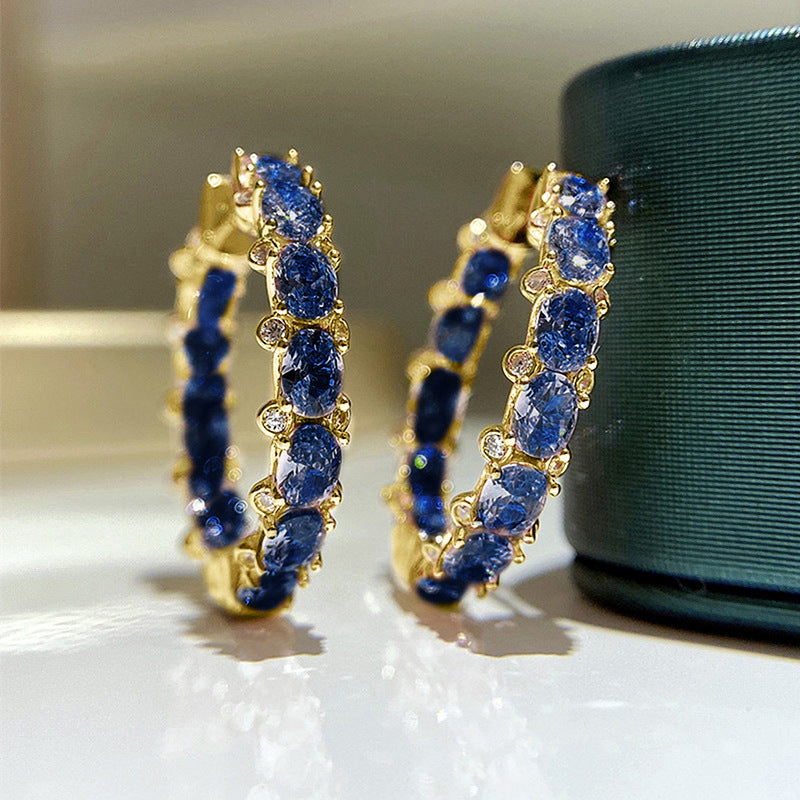 Oval Zircon Full Paved Hoop Earrings for Women