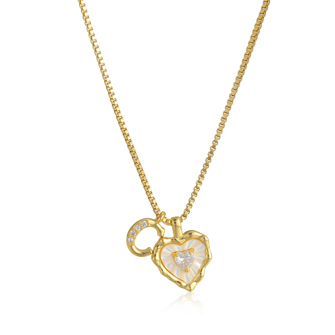 Gold Letter Heart-Shaped Shell Zirconia Necklace