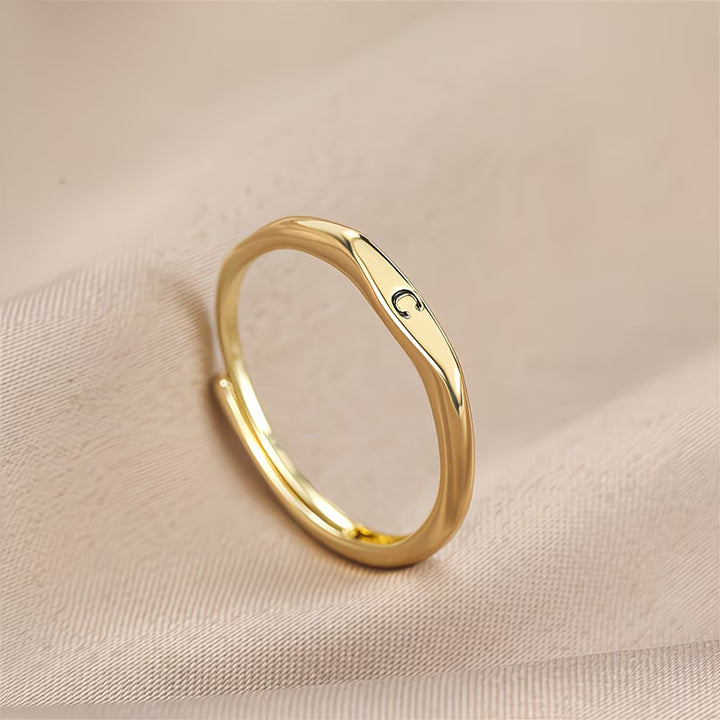 Gold Twist Initial Adjustable Band Ring