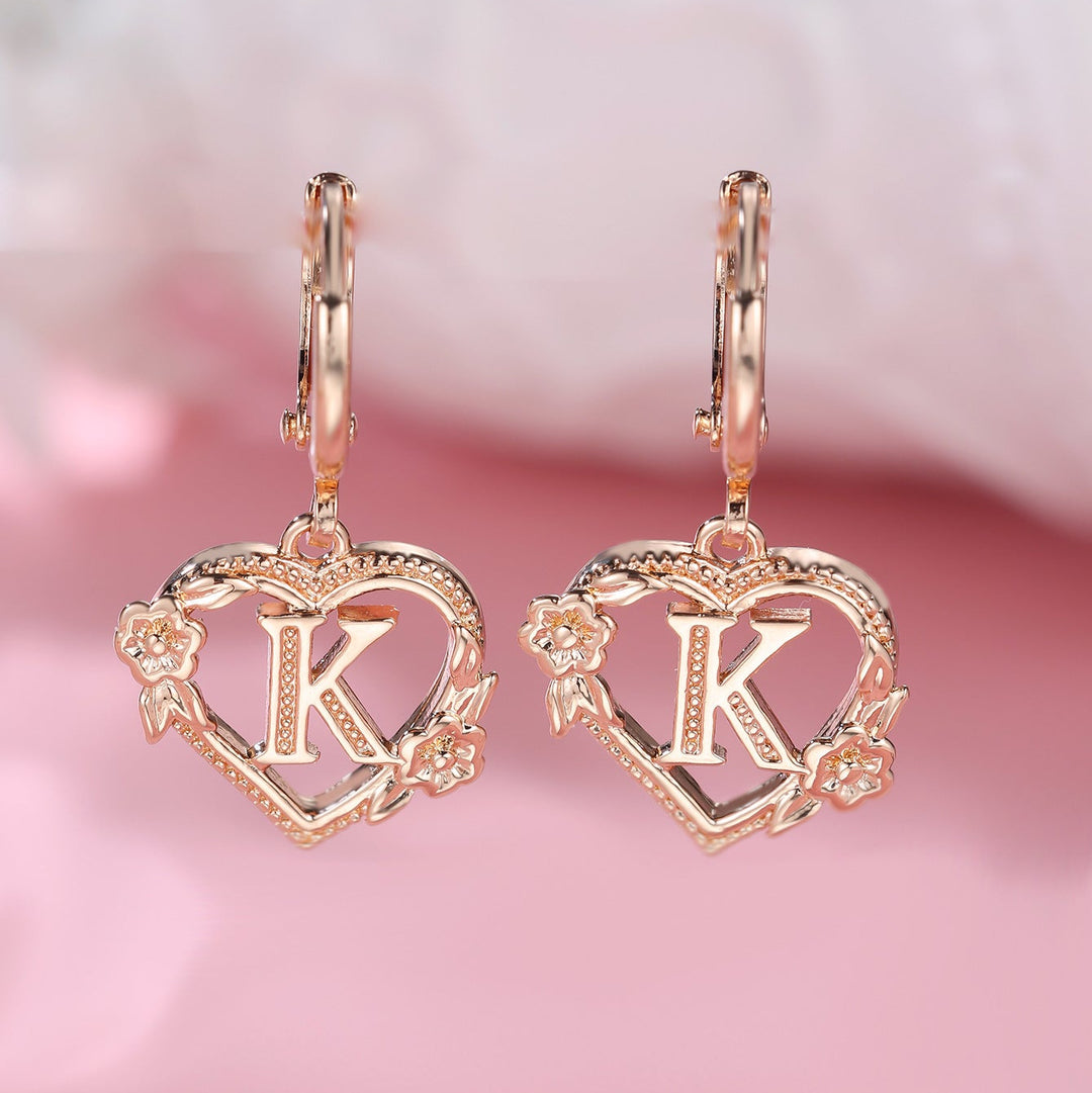 Letter Heart-Shaped Flower Earrings