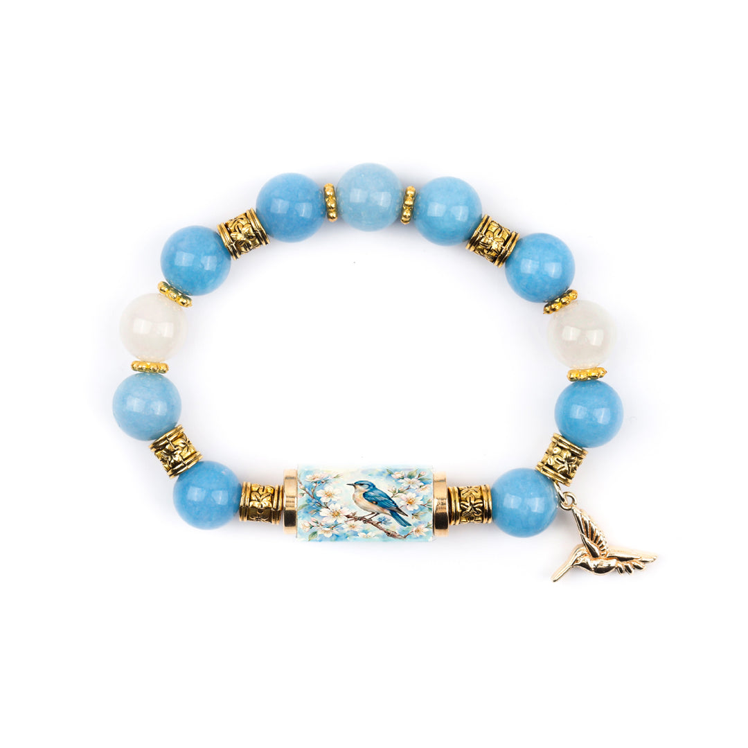 Natural Stone Bird Charm Beaded Blessing Bracelet