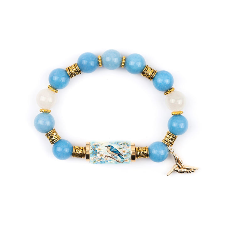 Natural Stone Bird Charm Beaded Blessing Bracelet