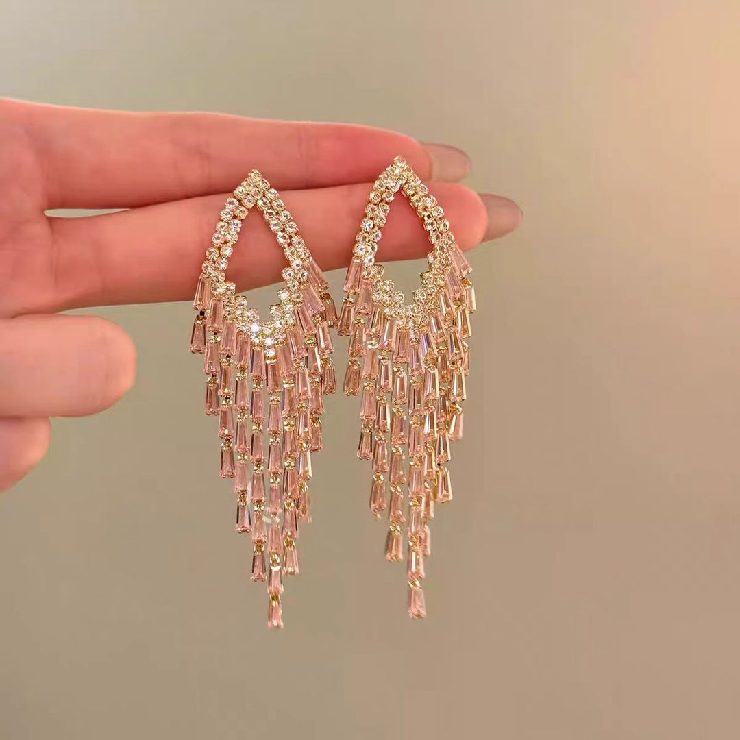 Rhombus Zircon Sparkle Tassel Earrings