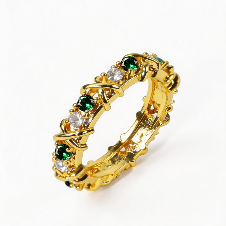 Twisted Cross Multicolored Zircon Stacking Ring